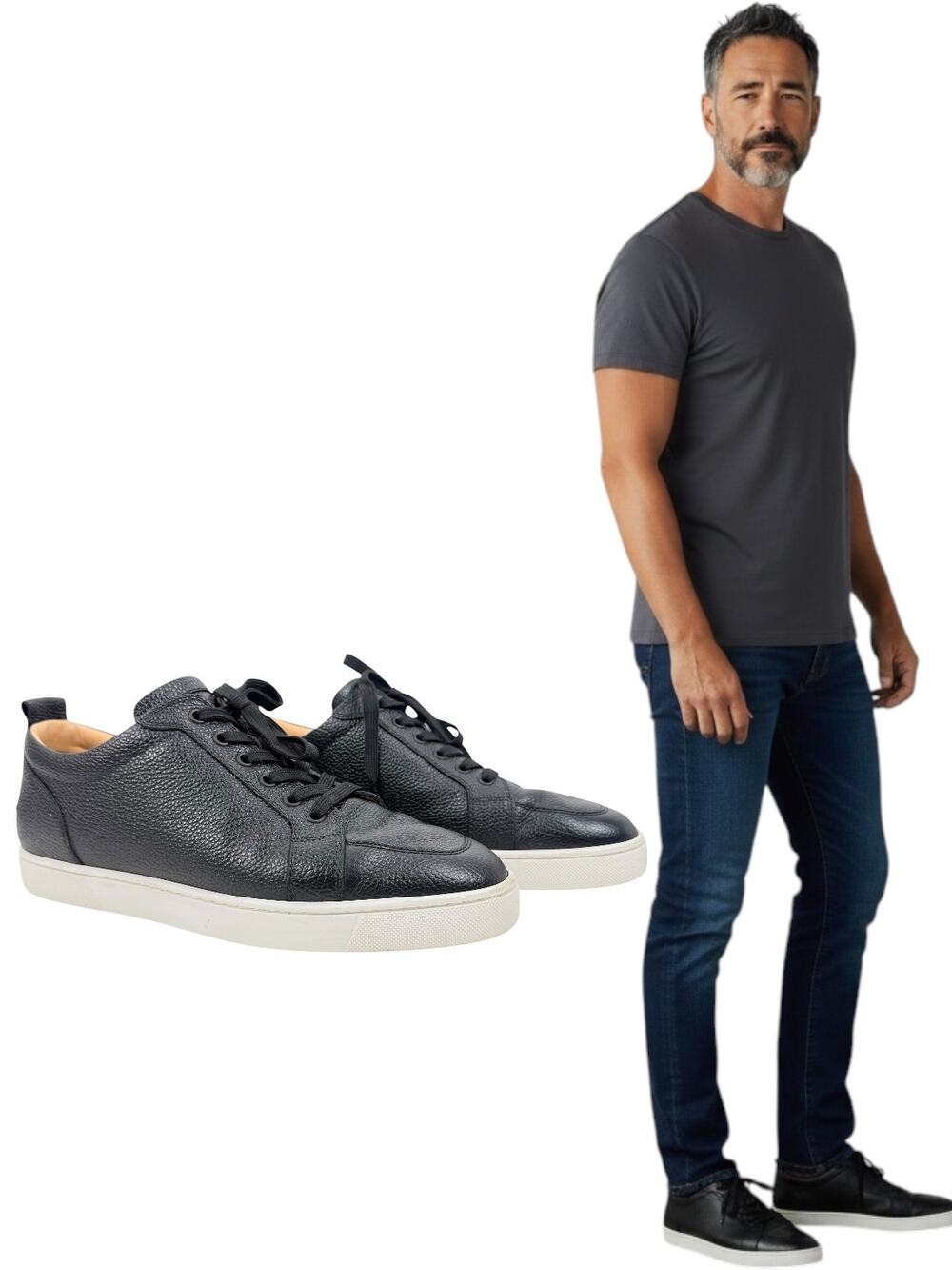 Christian Louboutin Rantulow Grained Leather Sneakers Black Size 43